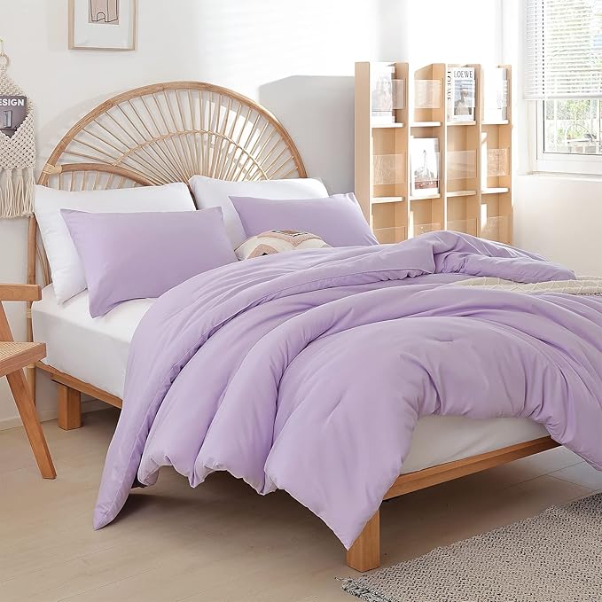 Lavender Queen Comforter Set 3PCS Purple Comforter Modern Bedding Comforter Set for All Season Soft Lightweight Microfiber Comforter Set (1 Comforter, 2 Pillowcases)