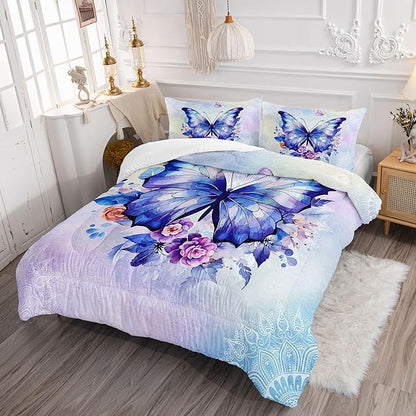Datura home Kids Comforter Set Butterfly Printed Pattern Bedding Set with 1 Comforter and 2 Pillowcases for Girls Boys Bedroom All Season(Butterfly3 Twin)