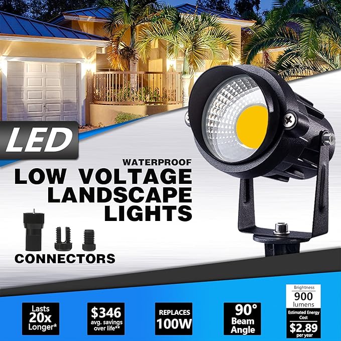 SUNVIE 24 Pack Low Voltage Landscape Lights LED 12W Landscape Lighting with connectors AC/DC 12V-24V Outdoor Spotlight IP65 Waterproof Tree Flag Lights Warm White Spotlights for Yard Garden Pathway