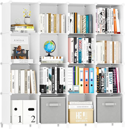 HOMIDEC Book Shelf 16 Cubes Bookcase Bookshelf Cube Storage Organizer Portable Display Bookshelf Kids Bookshelf Book Case for Study Room,Bedroom,Office,Living Room,Closet (47.2x11.8x47.2 inch)