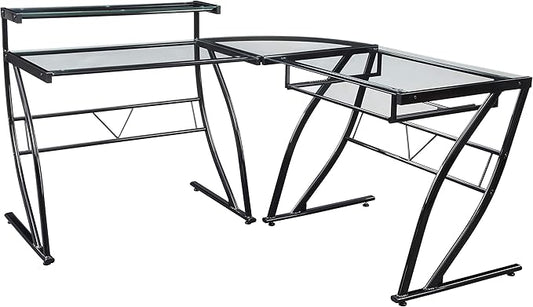 OSP Home Furnishings Constellation L Shaped Home Office Gaming Editing Desk, Black