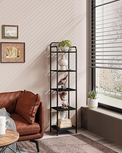 Bookcase Bookshelf, Narrow Book Shelf, Industrial Coner Shelf Storage Organizer, Slim Shelving Unit for Home Office, Living Room, Bedroom, Kitchen, 5-Tier Black BC24504B