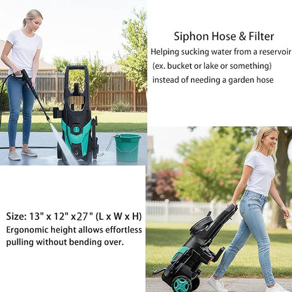 2025Upgraded Pressure Washer 4300PSI with 4 Quick Connect Nozzles, Inlet Hose & Filter& Foam Cannon for Cars/Fences/Driveways/Home Cleaning, Blue