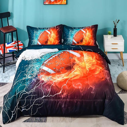 Andency 3D Football Comforter Queen(90x90 Inch), 3 Pieces(1 Football Comforter, 2 Pillowcases) Sport Microfiber Comforter Set Bedding Set for Boys Kids Teens