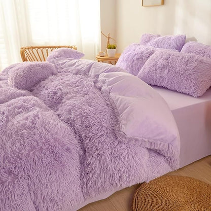 Fluffy Lilac comforters Cover twin size - Ultra Soft Plush Lilac bedding Sets 2 Pieces (1 faux fur comforter Cover + 1 fuzzy pillow case) girls shaggy Lilac twin bed set (Lilac, Twin)