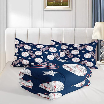 3D Baseballs Comforter King Size,Blue Baseball Kids Comforter Set,3Pcs Bedding Set Printed Comforter with 2 Pillowcases,Down Alternative,Soft and Lightweight,for All Seasons