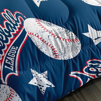 3D Baseballs Comforter Twin Size,Blue Baseball Kids Comforter Set,3Pcs Bedding Set Printed Comforter with 2 Pillowcases,Down Alternative,Soft and Lightweight,for All Seasons