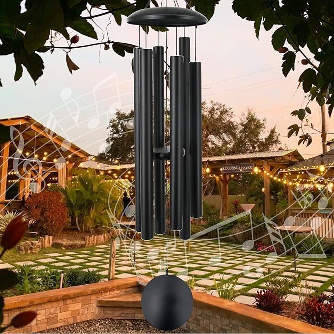 ASTARIN 45 in Memorial Wind Chimes Large with 6 Heavy Tubes, Large Deep Tone Wind Chimes Outdoor for Garden Hanging Décor,Sympathy Gifts. Black