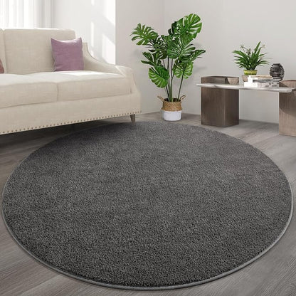 Round Area Rugs for Bedroom Living Room, 4x4 Dark Grey Super Soft Comfy Thickened Memory-Foam Indoor Circle Carpet, Modern Aesthetic Minimalist Carpet for Boys Girls Adults Nursery Home Décor