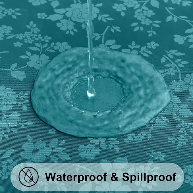 Smiry Rectangle Waterproof Heavy Duty Vinyl Tablecloths, 52 x 70 Inch | Wipeable Washable Floral Embossed Table Cover for Kitchen and Dining Room, Indoor & Outdoor Use, Emerald Green