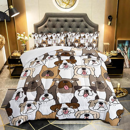 Kawaii Dog Comforter King Size,Dogs Comforter Set for Kids Teens Girls Boys,3Pcs Bedding Set Printed Comforter with 2 Pillowcases,Down Alternative,Soft and Lightweight，King Size