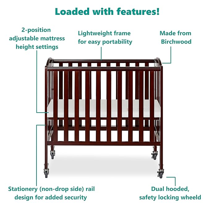 3-in-1 Folding Portable Crib, Espresso, Large