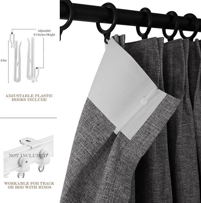 120" Wx102 L Linen Room Divider Drapes for Doorway/Glass Window/Sliding Door/Patio, Extra Wide Pinch Pleated Full Blackout Curtains for Girls Boys Teen Kids Room, 1 Panel, Natural Grey