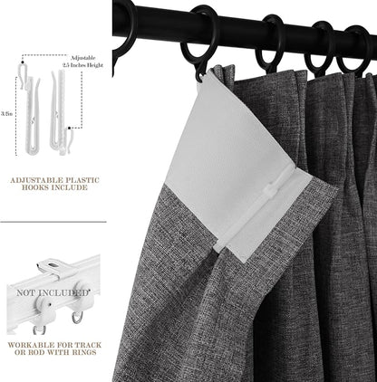 120" Wx102 L Linen Room Divider Drapes for Doorway/Glass Window/Sliding Door/Patio, Extra Wide Pinch Pleated Full Blackout Curtains for Girls Boys Teen Kids Room, 1 Panel, Natural Grey