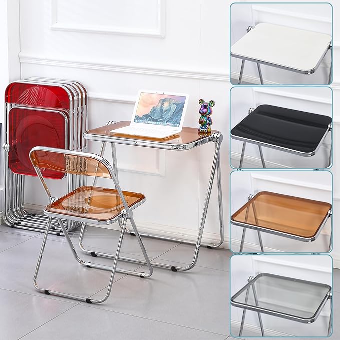 KAIHAOWIN Folding TV Tray Table Acrylic Foldable Table No Assembly Required Tiny Desk for Home Office Side Table Small Computer Desk for Small Spaces-White