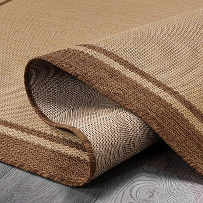 CAMILSON Outdoor Rug 8x10 Bordered Natural Brown Modern Area Rugs for Indoor and Outdoor Patios, Kitchen and Hallway Mats, Washable Porch Deck Outside Carpet (Border Jute, 8 x 10)