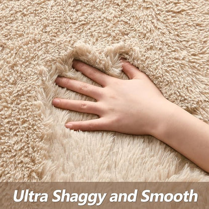 Super Soft Fluffy Shaggy Rugs for Living Room Bedroom, Fuzzy Plush Area Rugs for Girls Kids Room Nursery Home Decor, Furry Dorm Rug Cute Non-Slip Indoor Floor Carpet 6x9 Feet, Beige