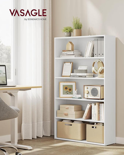 VASAGLE Bookshelf, 31.5 Inches Wide, 5-Tier Open Bookcase with Adjustable Storage Shelves, Floor Standing Unit, Cloud White ULBC175T14