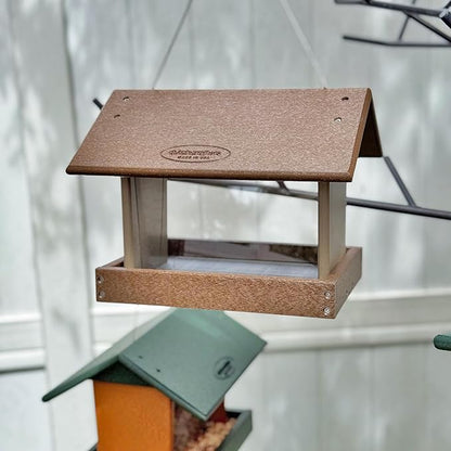 Poly Hanging Hopper Bird Feeder, Large Hanging Bird Feeder for Outside, Outdoors - Amish American Made (Tudor Brown & Weatherwood)