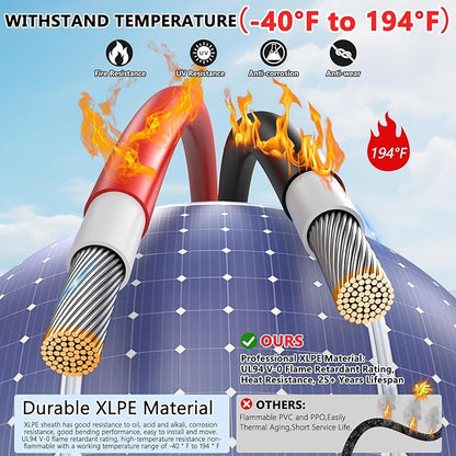 Oududianzi 2x100 Feet Solar Panel Wire, 10AWG Solar Wire Tinned Copper PV Cable for Outdoor Automotive RV Solar Panels Boat Marine