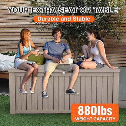 180GAL Brown Versatile Outdoor Deck Box - Waterproof, SGS - Tested UV Protection, Suitable for Various Storage Needs from Pool Accessories to Gardening Supplies