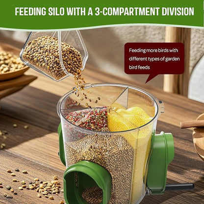 LONA Bird Feeders for Outdoors Hanging – 3 Separate Compartments, 3 Feeding Ports, Weatherproof Dome & 3 Ways to Hang, Large Capacity for Cardinals/Finches (Green