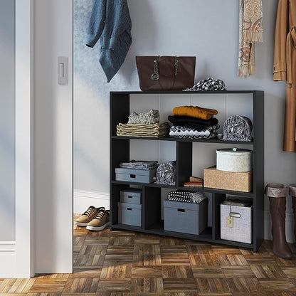 Art in Moveis Mid Century Modern Bookshelf, 6 Cube Storage Shelf - 3 Tier Retro Bookshelf CARB-Free Engineered Wood - Black