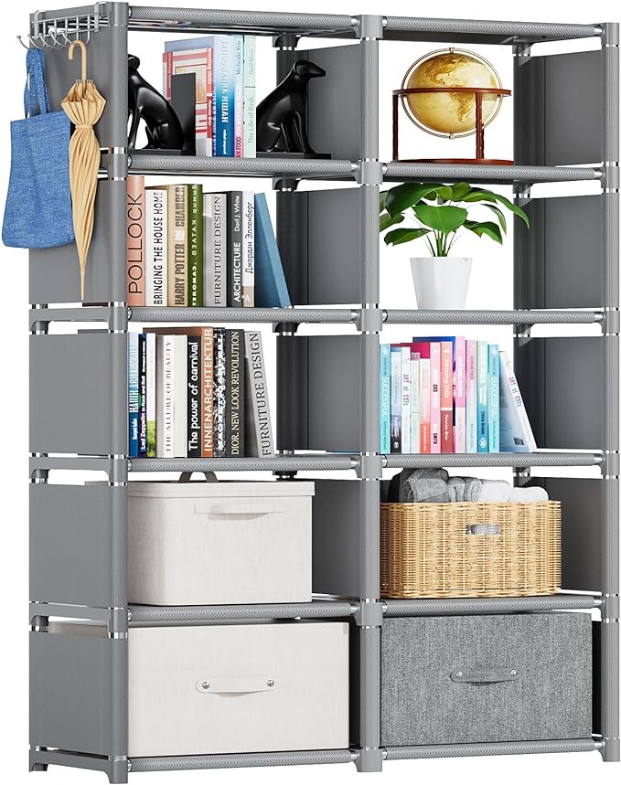 Mavivegue Bookshelf,10 Cube Storage Organizer,Book Shelf Organizer,Tall Bookcase Shelf,Book Cases/Shelves,Grey Cube Shelf,Cubbies Closet Storage Organizer Shelves for Bedroom,Living Room,Home,Office