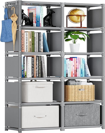 Mavivegue Bookshelf,10 Cube Storage Organizer,Book Shelf Organizer,Tall Bookcase Shelf,Book Cases/Shelves,Grey Cube Shelf,Cubbies Closet Storage Organizer Shelves for Bedroom,Living Room,Home,Office