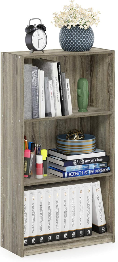 FURINNO Basic 3-Tier Bookcase Storage Shelves, Sonoma Oak