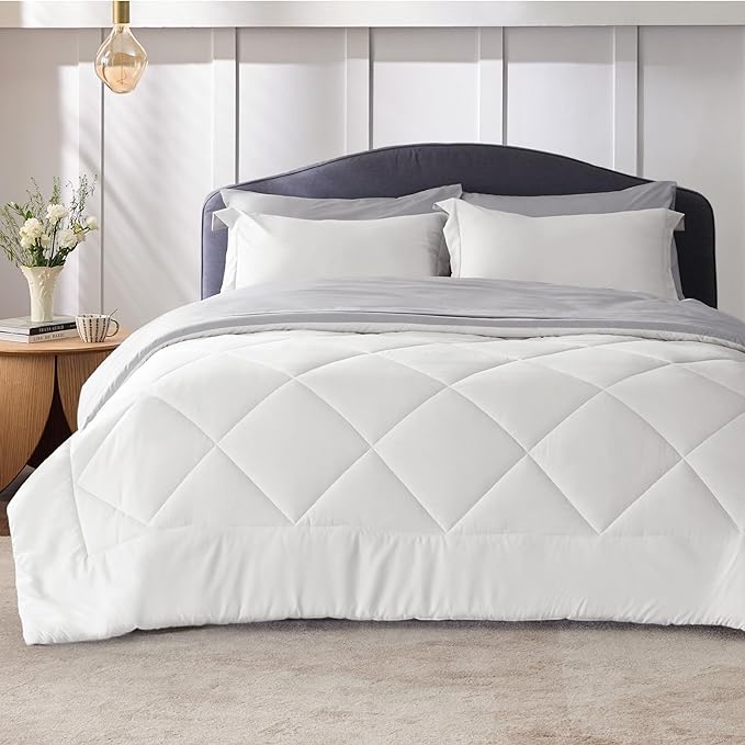 Bedsure Ivory King Size Comforter Set - 7 Pieces Reversible King Bed in a Bag, King Bed Set Ivory and Grey with Comforters, Sheets, Pillowcases & Shams