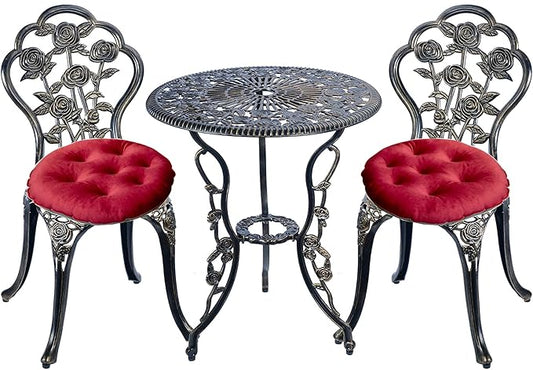 Mandolin Patio Table and Chairs,5 Piece Outdoor Dining Set,Rust-Resistant Cast Aluminum Bistro Set with Cushion.Rose Design (Copper)