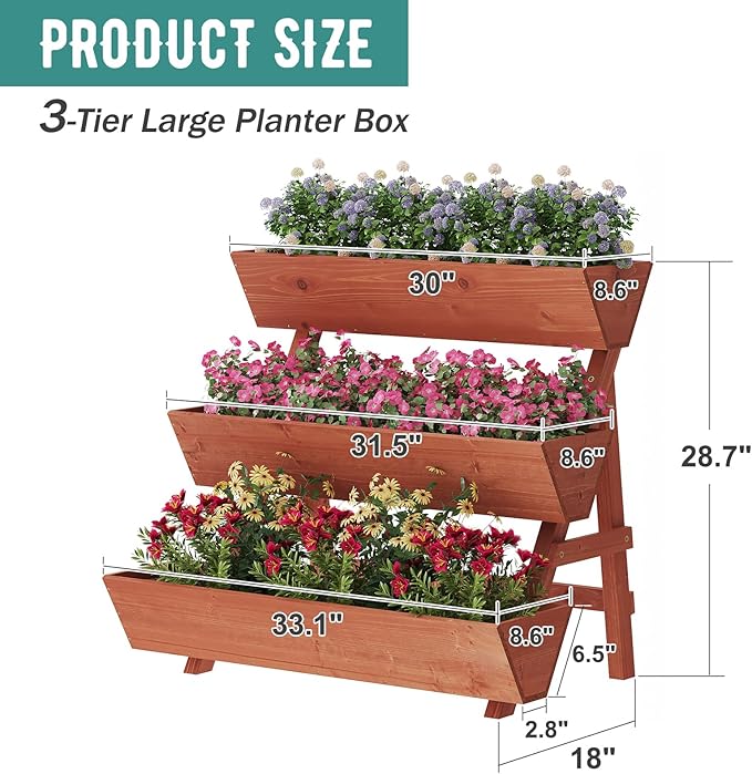 Raised Garden Bed, 3 Tier Vertical Garden Planter for Indoor & Outdoor, Raised Planter Box with Legs, Garden Planter Box for Flowers/Vegetables/Plants