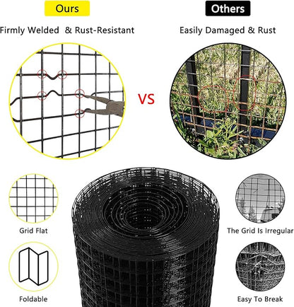 Thinkahead Black Hardware Cloth 1/2 in 24 x 50 ft 19 Gauge Vinyl PVC Coated Galvanized Chicken Wire Fencing, Garden Fence, Rabbit Wire
