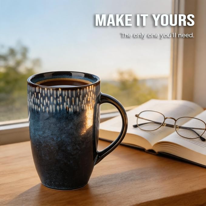22oz Oversized Heavyweight Ceramic Coffee Mug, Large (Blue) | 22oz Extra Large, Oversized Heavyweight Ceramic, Reactive Glaze, Microwave & Dishwasher Safe, Prop 65 Compliant, Gift Box