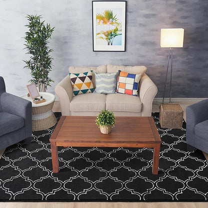 Chicrug Shag Geometric Modern Area Rug for Living Room, 3x5 Feet Large Memory Foam Indoor Carpet, Fluffy Rug for Bedroom Bedside Room Decor for Family Girls Kids Nursery, Black/White