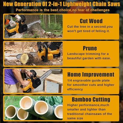 Chainsaw Cordless, 12 Inch Electric Chain Saw, Handheld Brushless Chainsaws with Tool-free Chain Tension & Auto Lubrication, 4000mah*2 Battery (12 Inch Chainsaw)