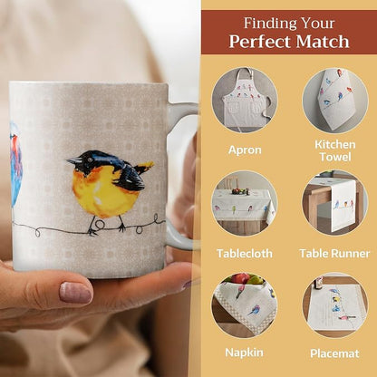 Maison d' Hermine Coffee Mug with Handles Tea Cups (15 Ounce, Pack of 1) | Fine Bone China Coffee Mugs for Hot Beverages Cappuccino Latte Home Restaurant Spring Summer -Birdies on Wire - Nuthatch