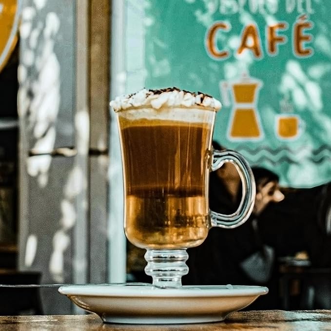 Glass Coffee Cups - 8 Oz Irish Coffee Mugs Set of 6 | Glass Cups with Handle, Footed Clear Cappuccino Cup, for Hot Cold Beverages, Lead-free, BPA free