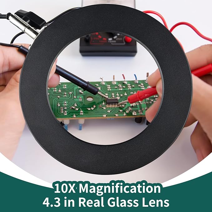10X Magnifying Glass with Light, YOUKOYI 3-in-1 LED Magnifying Light, 3 Modes Stepless Dimming Magnifying Lamp with Magnetic Helping Hands & Heavy Duty Base Plate for Close Work Reading Repair Crafts