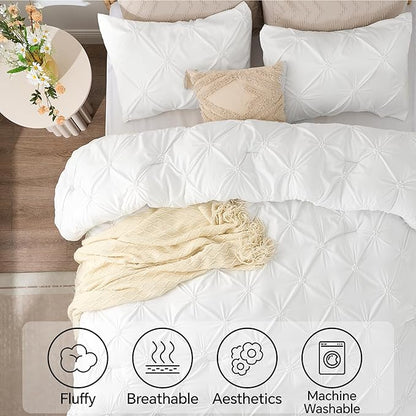 BEDELITE White Twin Comforter Set for Girls - 2 Peices Boho Pintuck Bedding Comforter Sets, Lightweight Soft & Warm Twin Bedding Sets with 1 Pillowcase for All Season