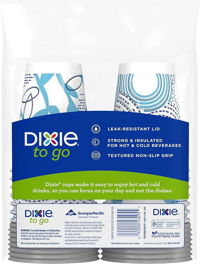 Dixie To Go Paper Coffee Cups With Lids, 12 oz, 14 ct, Disposable Insulated Paper Cups for On-The-Go Hot or Cold Beverages | Medium