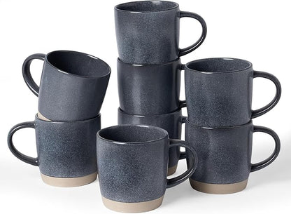 famiware Coffee Mugs Set of 8, Milkyway 13 oz Mug Set, Ceramic Cup Set with Handle for Coffee, Tea, Cocoa, Milk, Matte Dark Charcoal