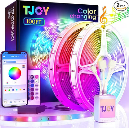 200ft Bluetooth Long LED Strip Lights, Music Sync Tape Lighting, RGB Color Changing LED Lights for Bedroom with Remote,Smart Phone APP Control, Ceiling Living Room Decor (APP+Remote+Mic/2 Roll)