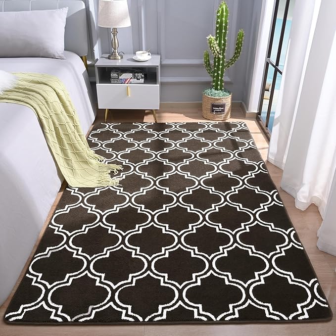 Chicrug Shag Geometric 6x9 Area Rug for Living Room, Large Modern Memory Foam Indoor Carpet, Fluffy Rug for Bedroom Bedside Room Decor for Family Girls Kids Nursery, Brown/White