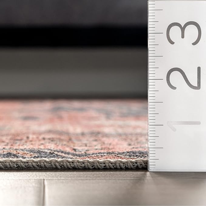 nuLOOM Medallion Bordered Machine Washable Ultra Thin Runner Rug, 2' 6" x 6', Rust