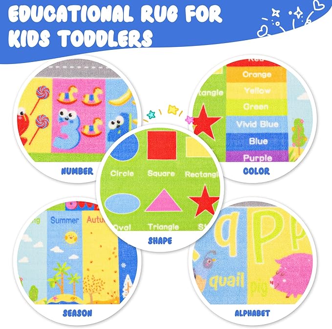 Kids Rugs For Playroom, ABC Alphabet Numbers Classroom Rug, 3x5 Feet Educational Learning and Fun Playroom Rug, Non Slip Nursery Rug, Kids Play Mat for Kids Room, Toddler Classroom and Bedroom