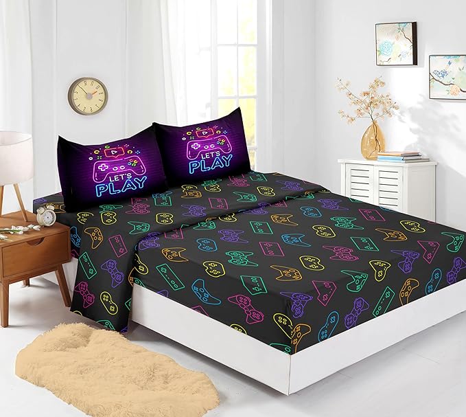 6 PCS Gamer Queen Comforter Sets,Queen Bedding Sets for Boys,Gaming Comforter Set,Queen Size Bedding Sets for Boys,Bed in A Bag with Sheets(Queen,Pink Color)