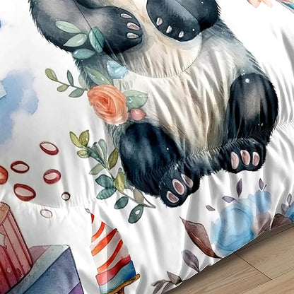 Panda Comforter Set Queen Size - Panda Bedding for Boys Girls Cute Panda Set Cartoon Pandas Print Comfort Queen Bedding Set for Kids Teens, 1 Comforter+2 Pillowcases