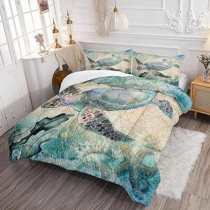 CVHOUSE Sea Turtle Comforter Set,Ocean Sea Turtle Bedding Set for Kids Teens,Ocean Sea Turtle Comforter Sea Turtle Duvet Set Room Decor Quilt Set Full Size